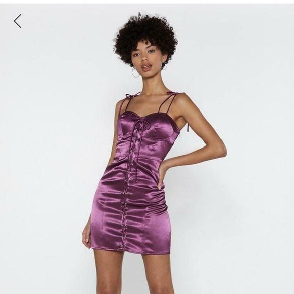 Nasty Gal Dresses & Skirts - Nasty Gal Satin Lace Up Bustier Mini Dress Size 4 Purple NWT